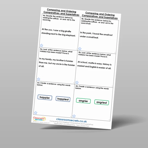 An image of the Comparing and Ordering Comparatives and Superlatives Application and Reasoning Resource