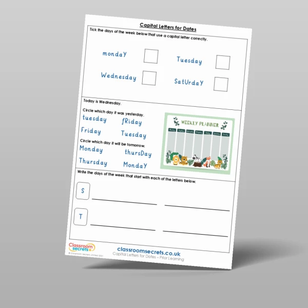 An image of the Capital Letters for Dates Prior Learning Resource