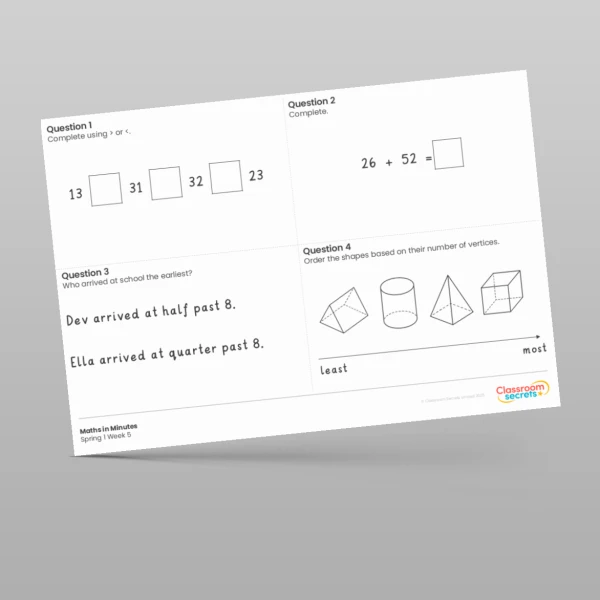 An image of the Spring 1 Week 5 Maths in Minutes Resource