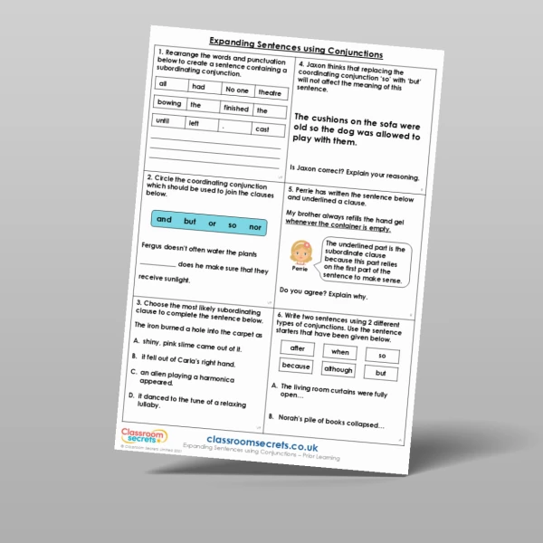 An image of the Expanding Sentences using Conjunctions Prior Learning Resource