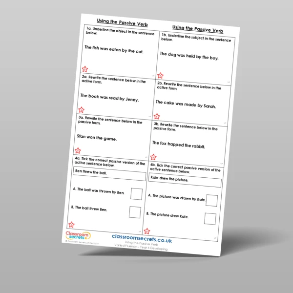 An image of the Using the Passive Verb Varied Fluency Resource