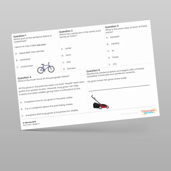 An image of the 5-Minute GPS Summer 1 Week 4 Resource