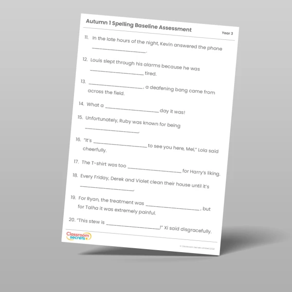 An image of the Autumn 1 Baseline Assessment Resource