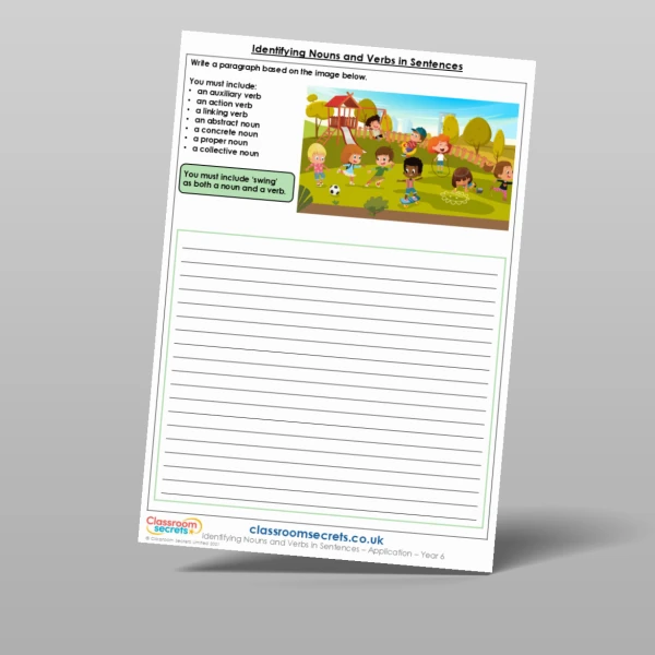 An image of the Identifying Nouns and Verbs in Sentences Application Resource