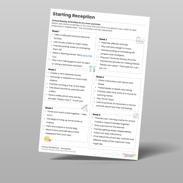 An image of the Starting Reception Summer Activities Pack Resource