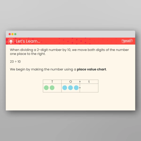 An image of the Divide a 2-Digit Number by 10 Teaching PPT Resource