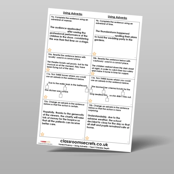 An image of the Using Adverbs Varied Fluency Resource