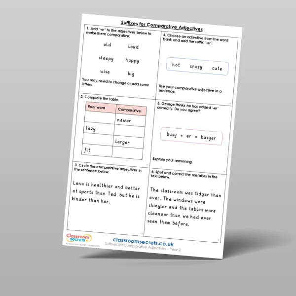 An image of the Suffixes for Comparative Adjectives Mixed Activity Resource