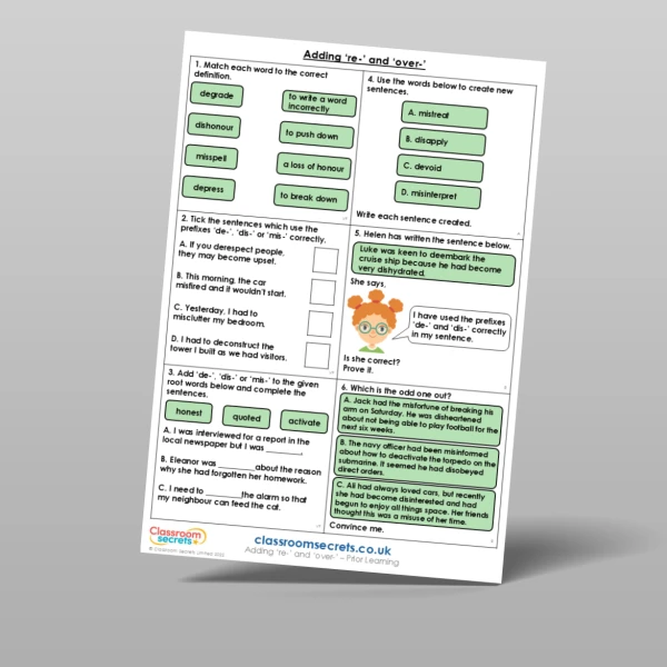 An image of the Adding 're-' and 'over-' Prior Learning Resource