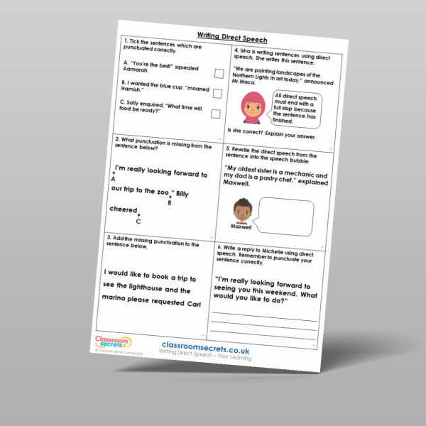 Year 3 Writing Direct Speech Prior Learning Resource | Classroom Secrets
