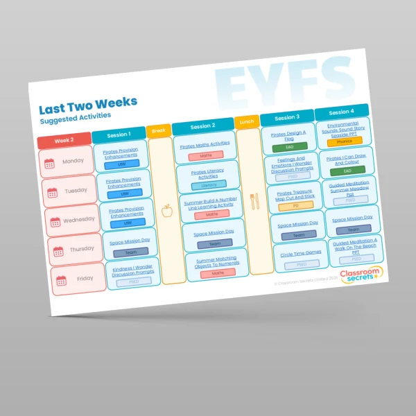 An image of the Free Last Two Weeks of Summer Timetable Resource