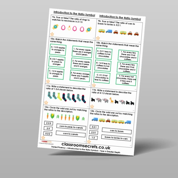An image of the Introduction to the Ratio Symbol Varied Fluency Resource