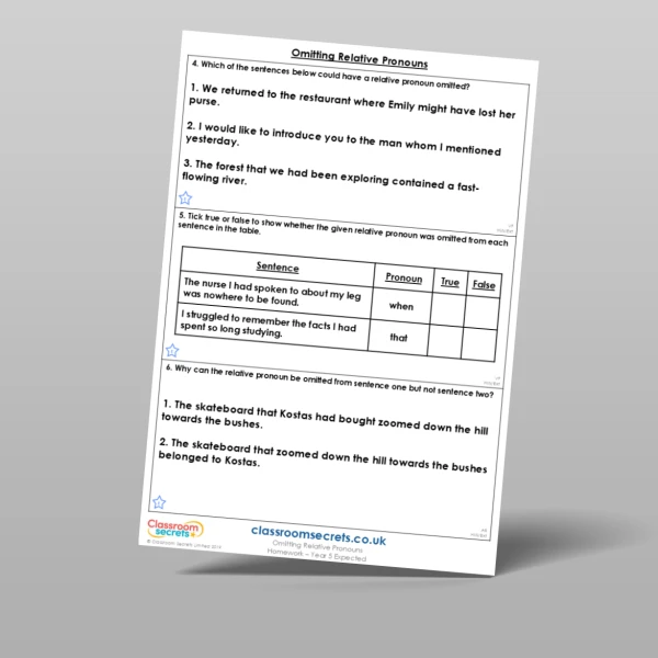 An image of the Omitting Relative Pronouns Homework Resource