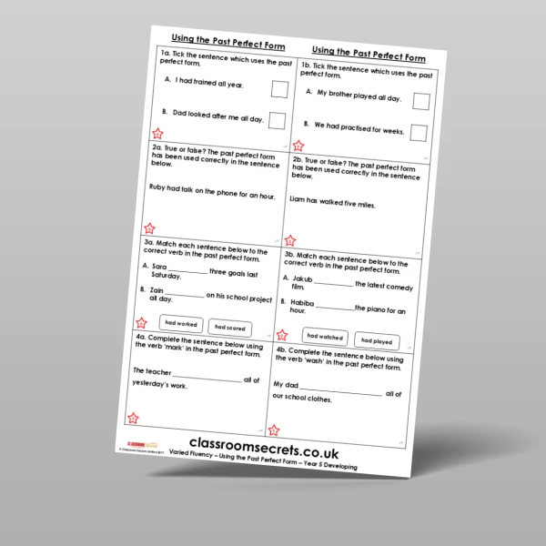 An image of the Using the Past Perfect Form Varied Fluency Resource