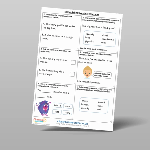 An image of the Using Adjectives in Sentences Mixed Activity Resource
