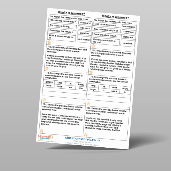 An image of the What is a Sentence? Varied Fluency Resource