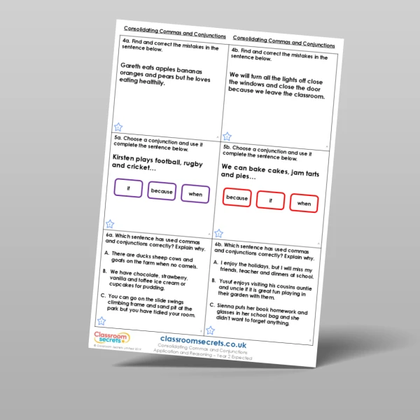 An image of the Consolidating Commas and Conjunctions Application and Reasoning Resource