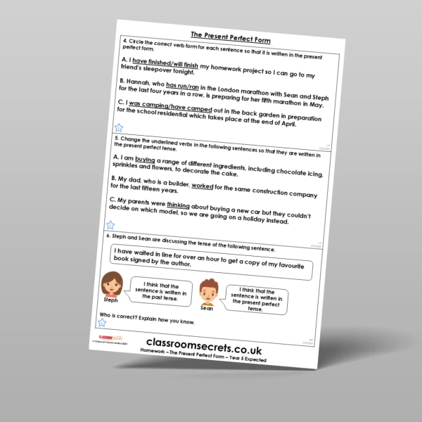 An image of the The Present Perfect Form Homework Resource