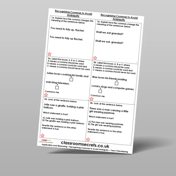 An image of the Recognising Commas to Avoid Ambiguity Application and Reasoning Resource