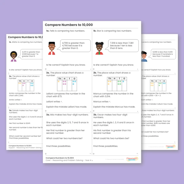 An image of the Compare Numbers to 10,000 Reasoning and Problem Solving Resource