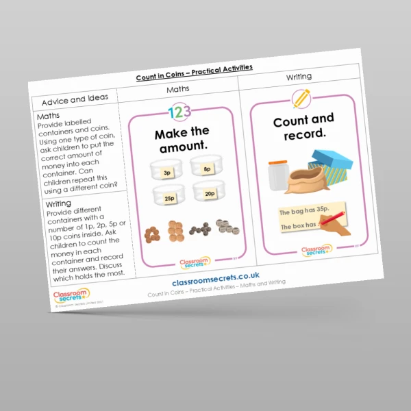 An image of the Count in Coins Practical Activities Resource