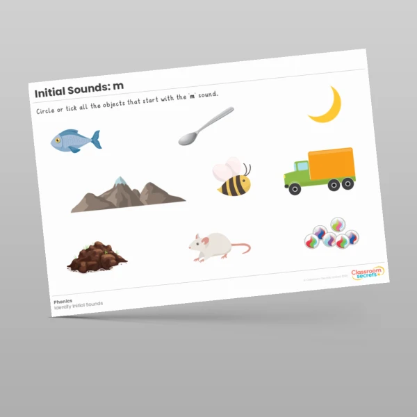 An image of the Initial Sounds Worksheet: m Resource