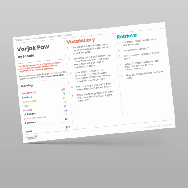 An image of the Reading Skills - Varjak Paw - Chapter 8 Resource