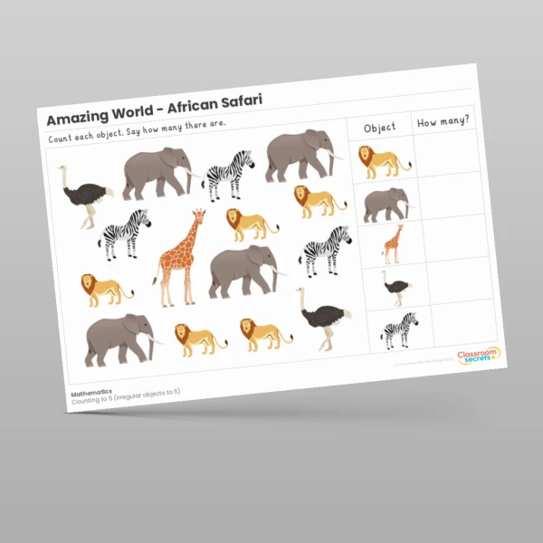 An image of the Amazing World - African Safari Maths Activities Resource