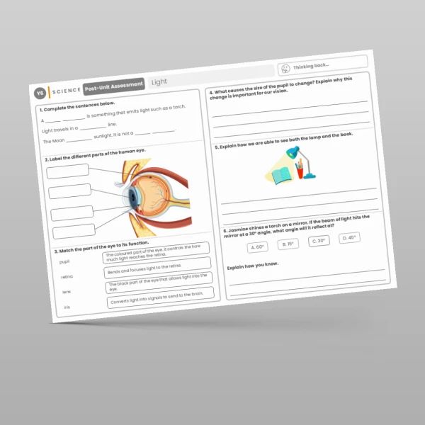 An image of the Light Post-Unit Assessment Resource