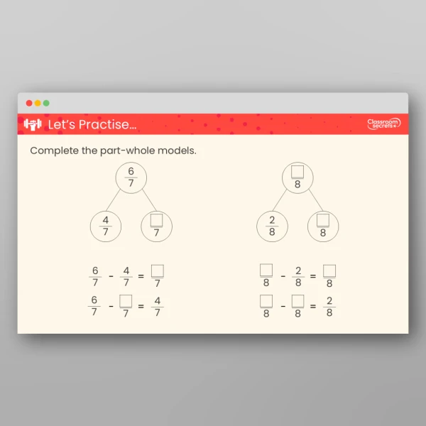 An image of the Subtract Fractions Teaching PPT Resource