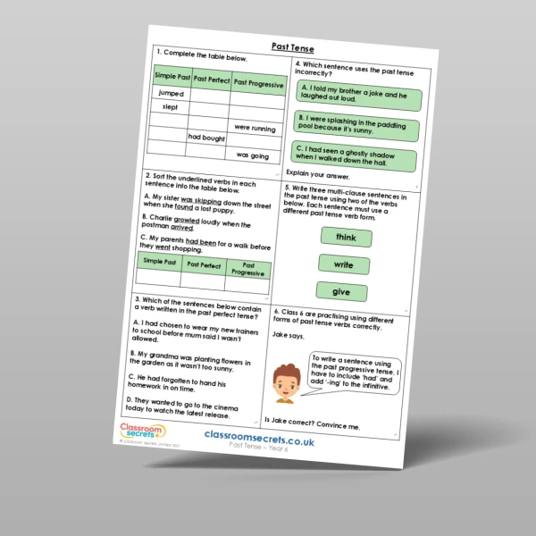 An image of the Past Tense Mixed Activity Resource