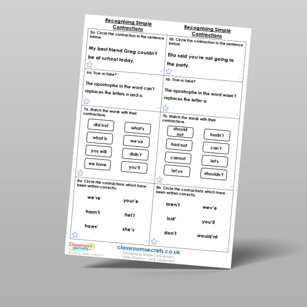 An image of the Recognising Simple Contractions Varied Fluency Resource