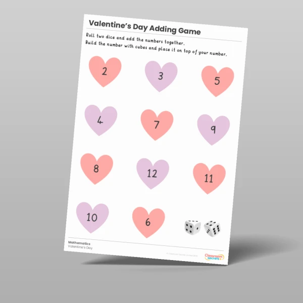An image of the Valentine's Day Adding Game Resource