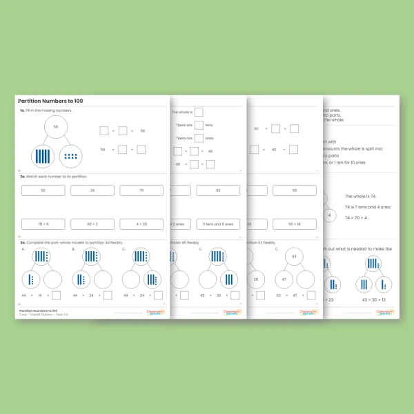 Year 3 Partition Numbers to 100 Place Value Varied Fluency