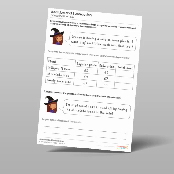 An image of the Addition and Subtraction Consolidation Task Resource