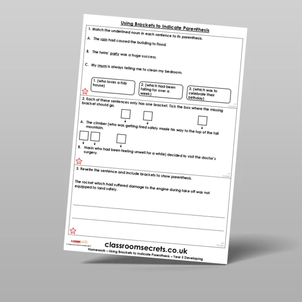 An image of the Using Brackets to Indicate Parenthesis Homework Resource