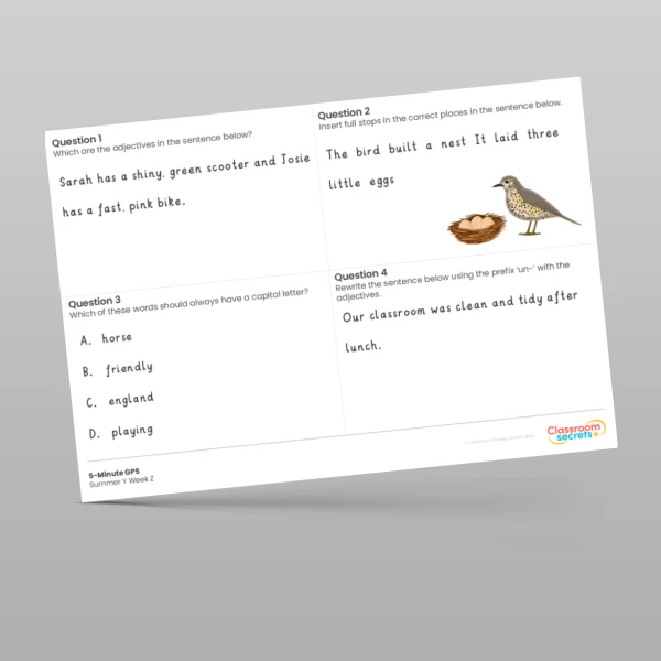 An image of the 5-Minute GPS Autumn 1 Week 6 Resource
