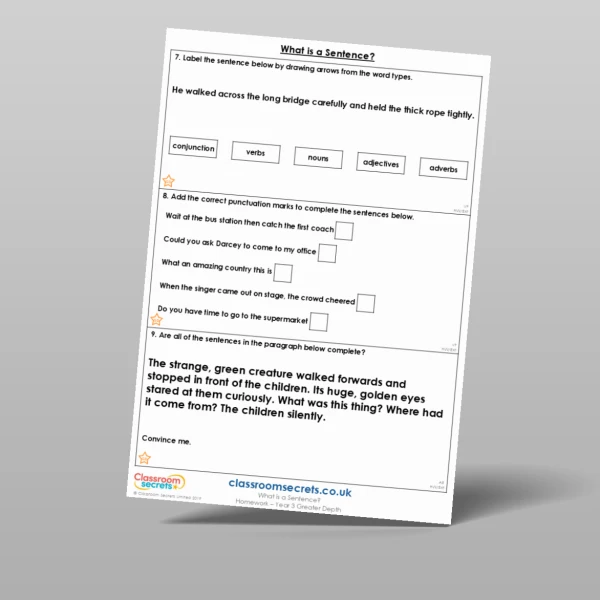 An image of the What is a Sentence? Homework Resource