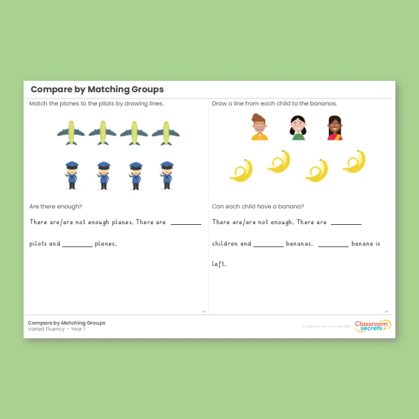 Year 1 Compare Groups by Matching Place Value within 10 Varied Fluency