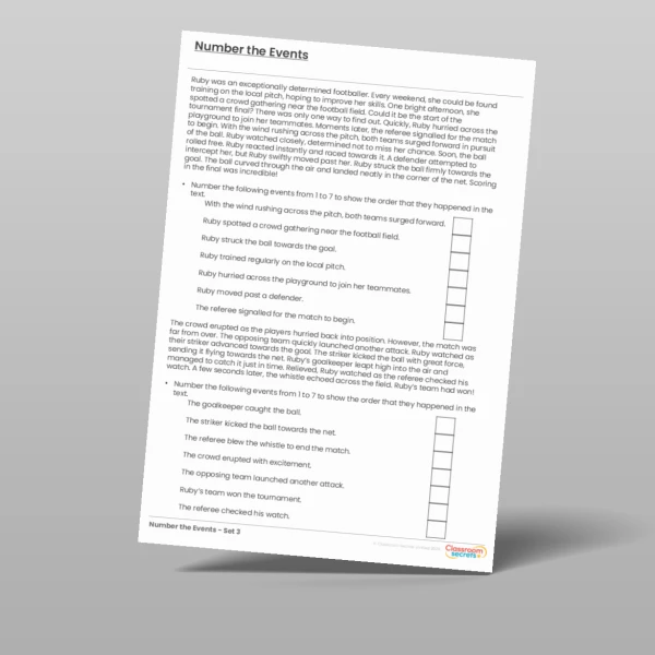 An image of the Football Number the Events Task Resource