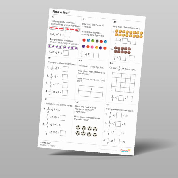 Year 2 Find A Half Fluency Matrix Resource | Classroom Secrets