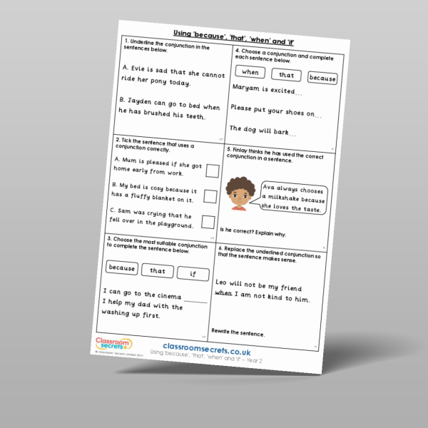 Year 2 Using Because That When And If Mixed Activity 2 Resource ...