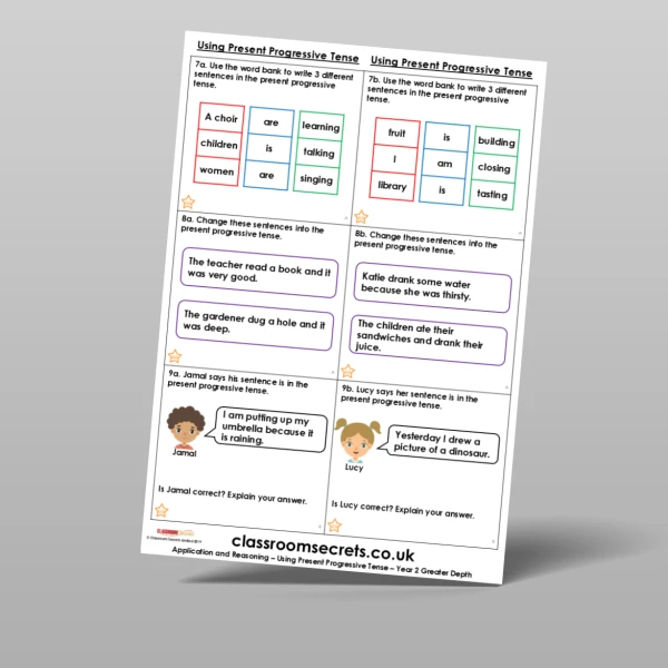 An image of the Using Present Progressive Tense Application and Reasoning Resource