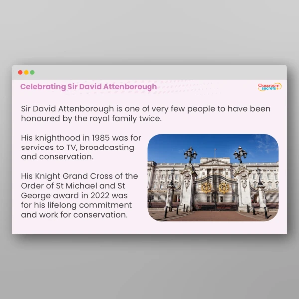 An image of the Celebrating Sir David Attenborough Whole School Assembly Resource