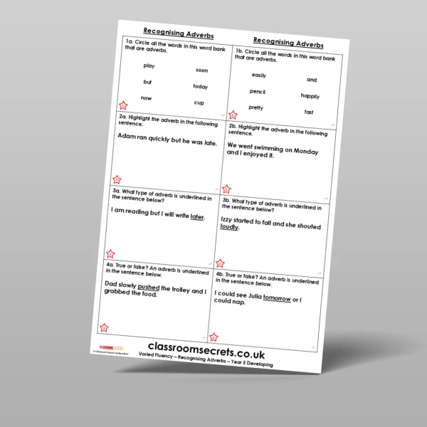An image of the Free Recognising Adverbs Varied Fluency Resource