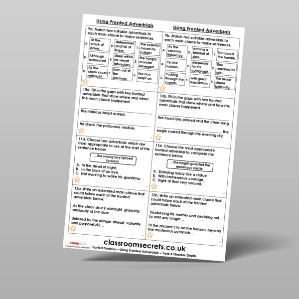 An image of the Using Fronted Adverbials Varied Fluency Resource