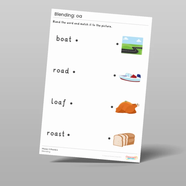 An image of the Phonics Blending Activities: oa Resource