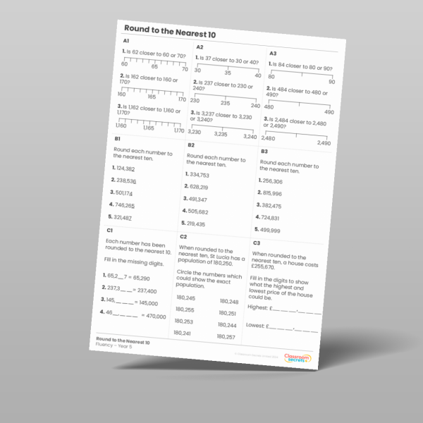 Year 5 Round To The Nearest 10 Fluency Matrix Resource | Classroom Secrets