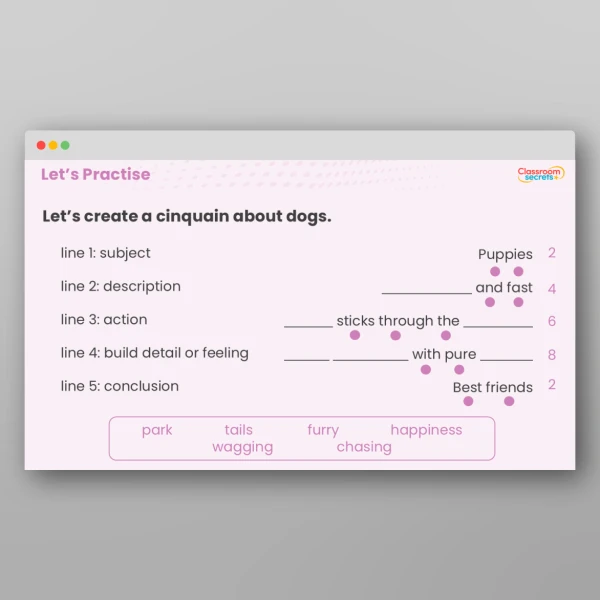 An image of the Cinquain Poems Activity Resource