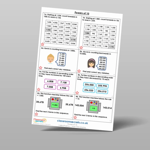 An image of the Powers of 10 Varied Fluency Resource
